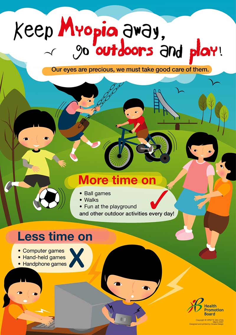 Poster showing children playing outside (cartoon drawing)